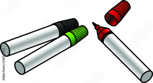 A set of three whiteboard/permanent markers with white barrels.