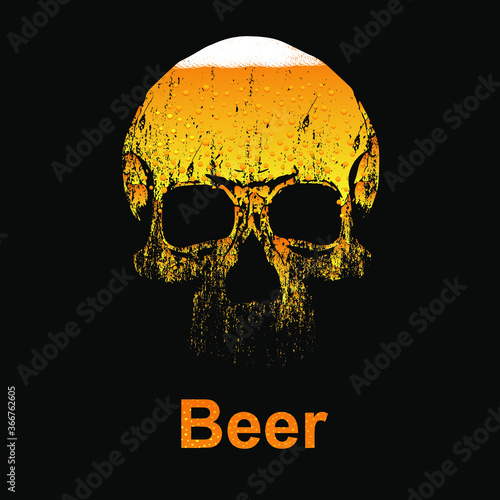 vector drawing of skull with beer inside. Illustration for poster against alcoholism.