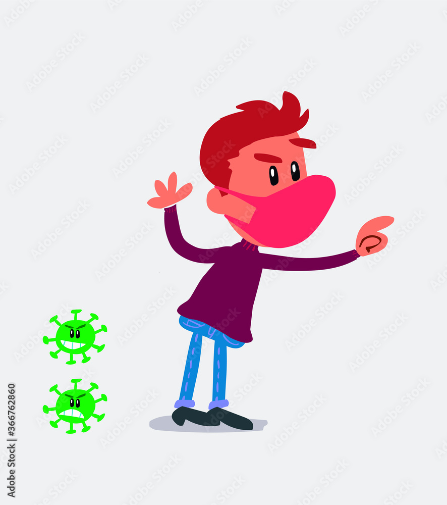young man dressed casu young man dressed casually with mask and virus COVID pointing while arguing young man dressed casu young man dressed casually with mask and virus COVID pointing while arguing