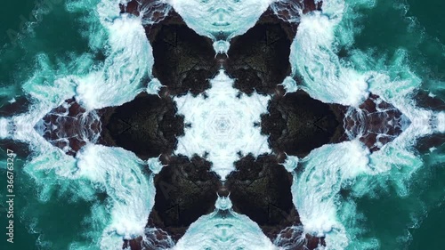 Nature wave kaleidoscope sequence patterns. Abstract multicolored motion graphics background for yoga, clubs, shows, mandala, fractal animation. Tropical bright ornament. Seamless loop. 