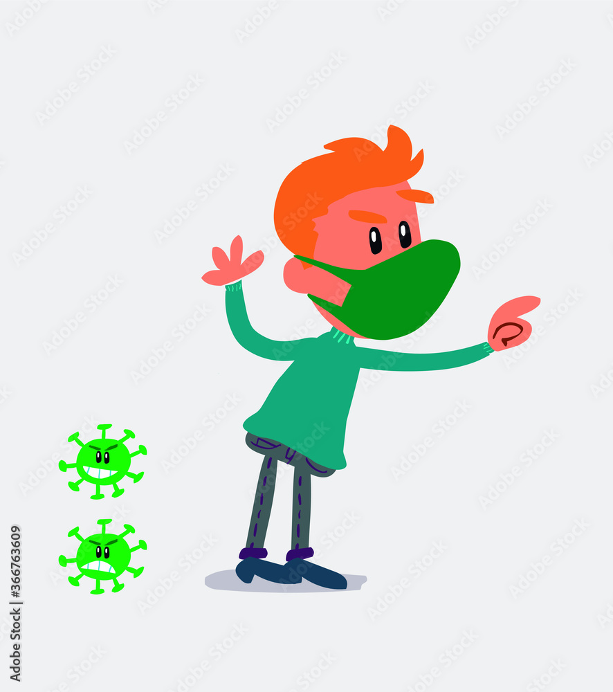 young man dressed casu young man dressed casually with mask and virus COVID pointing while arguing young man dressed casu young man dressed casually with mask and virus COVID pointing while arguing