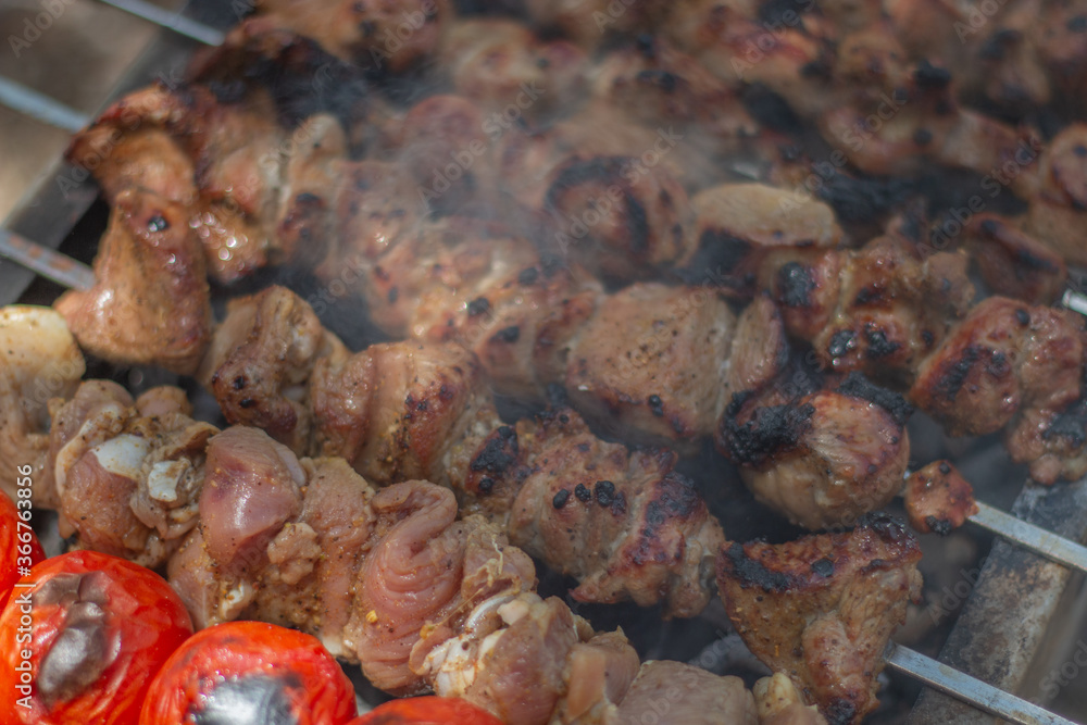 Roast meat in nature