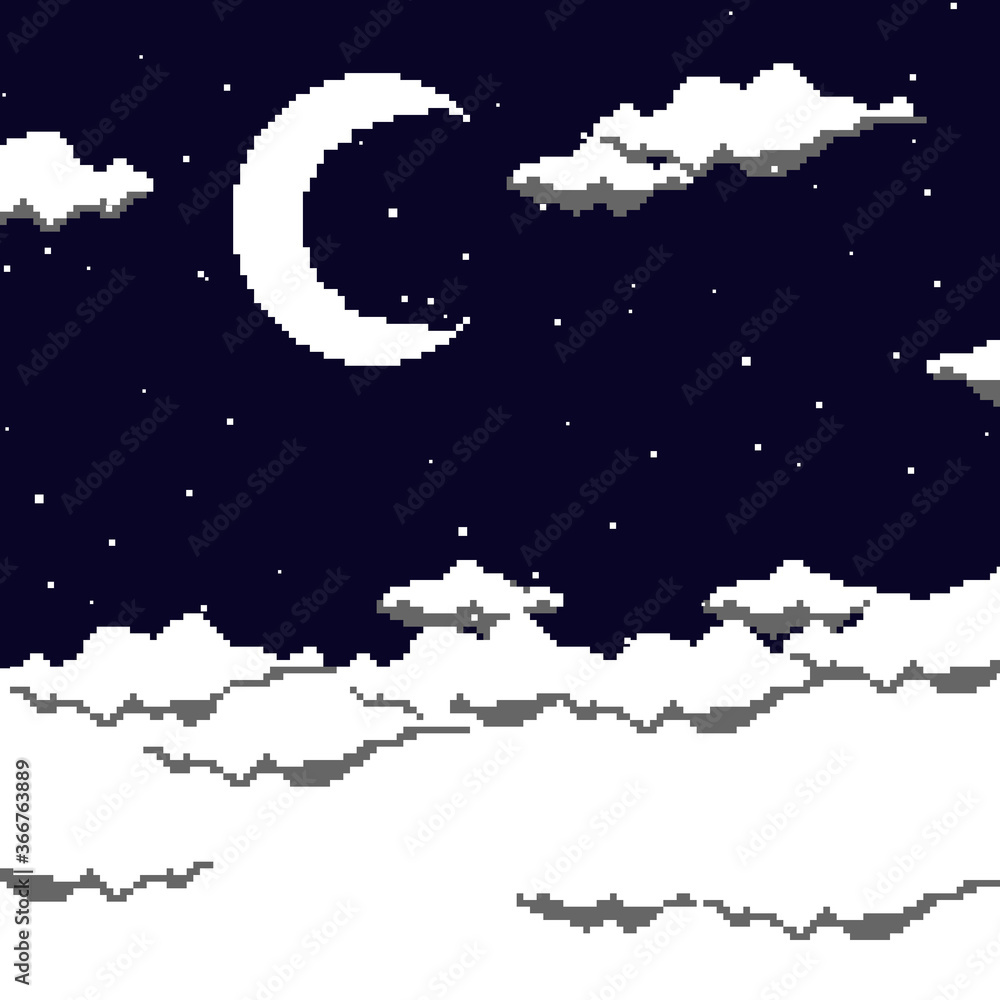 Premium Vector  Pixel art moon and stars. vector illustration