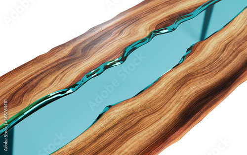 Fotomural Live edge wooden table with epoxy resin on a white background