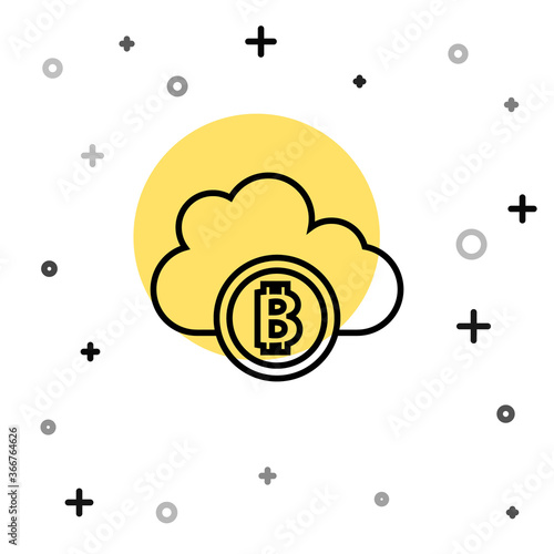 Black line Cryptocurrency cloud mining icon isolated on white background. Blockchain technology, bitcoin, digital money market, cryptocoin wallet. Random dynamic shapes. Vector.