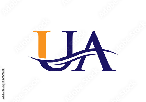 Water Wave UA Logo Vector. Swoosh Letter UA Logo Design for business and company identity.
