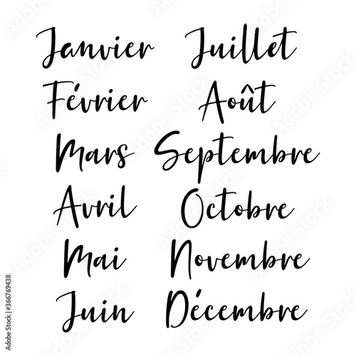 Hand Lettered Months of the Year in French. Lettering for Calendar, Organizer, Planner.