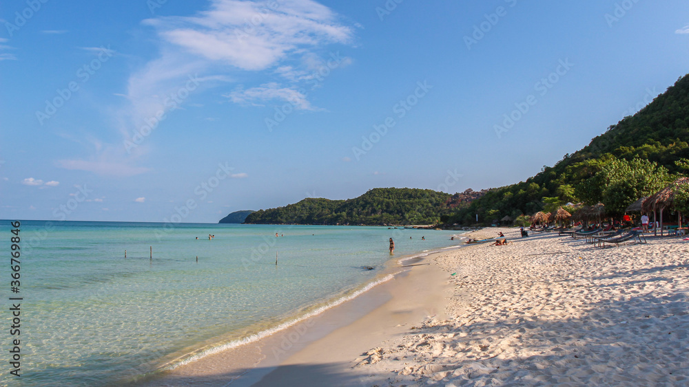 White sandy Sao Beach on Phu Quoc, Vietnam, in late afternoon