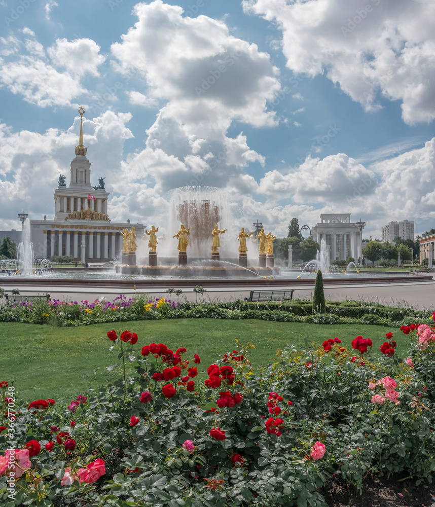Historical fountain and pavilion in VDNH Park
