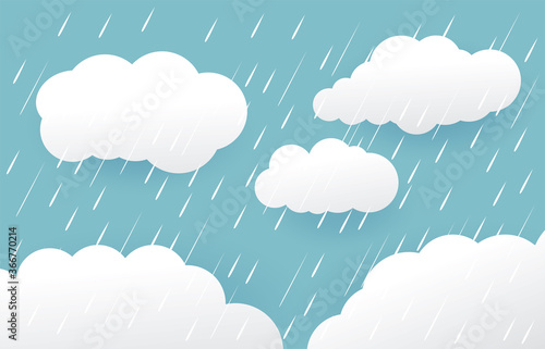 Heavy rain in dark sky, rainy season, clouds and storm, weather nature background, Flood natural disaster, vector illustration. 