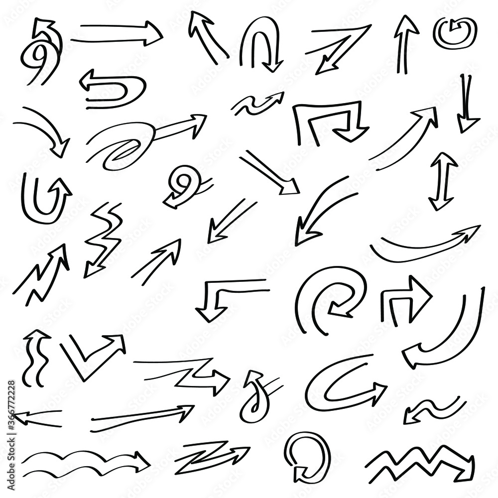 Abstract Set Black Collection Hand Drawn Different Arrows Elements Vector Design Sketch Style Doodle Line Brush Icons Abstract Set Black Collection Hand Drawn Different Arrows Elements Vector Design Sketch Style Doodle Line Brush Icons