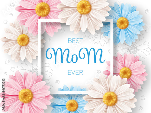 Happy Mothers day background with daisy flowers. Greeting card, invitation or sale banner template