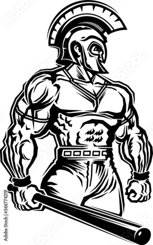 muscular spartan baseball team mascot for school, college or league