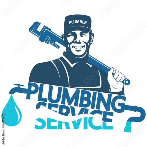 Plumber with wrench in hand symbol for repair and service