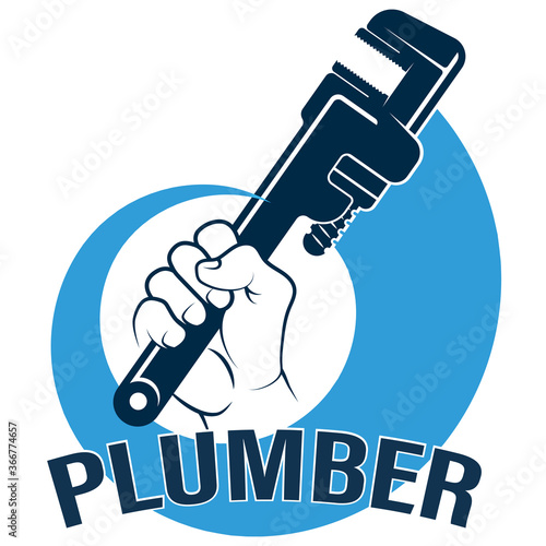 Plumbing repair symbol wrench in hand