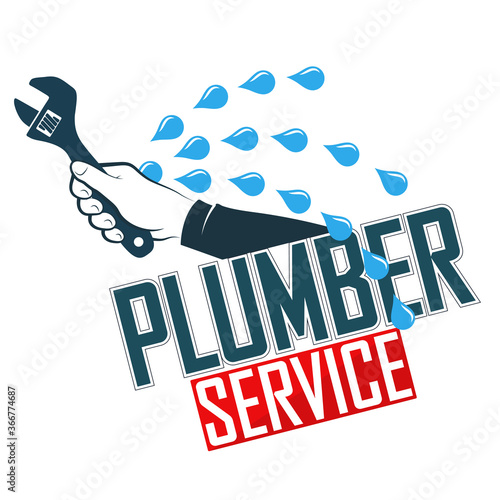 Plumbing repair and service wrench in hand symbol