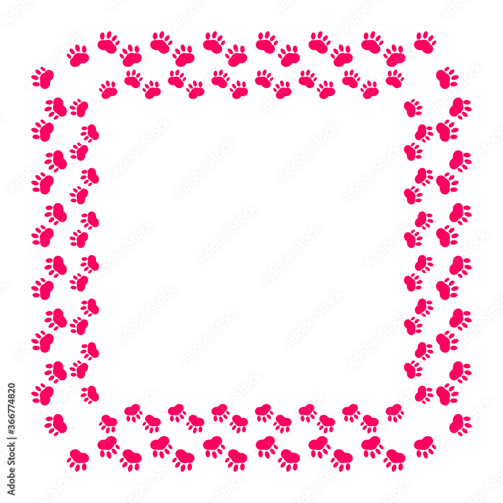 Beautiful frame of pink animal tracks.Design element for leaflet, booklet, poster, sticker .Vector illustration