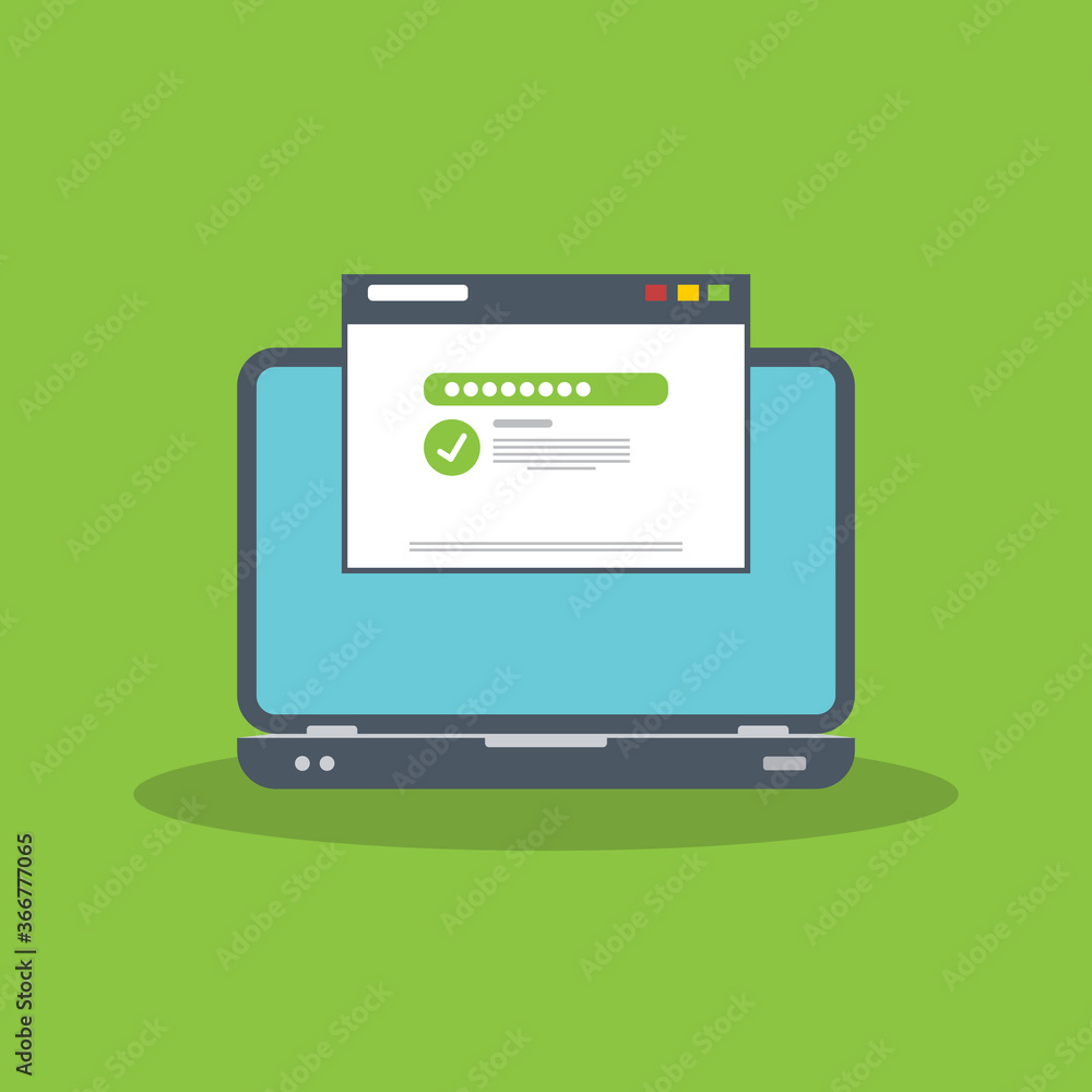 Successful web browser Login page on Laptop Screen with password form. Security, personal access, user authorization Successful web browser Login page on Laptop Screen with password form. Security, personal access, user authorization