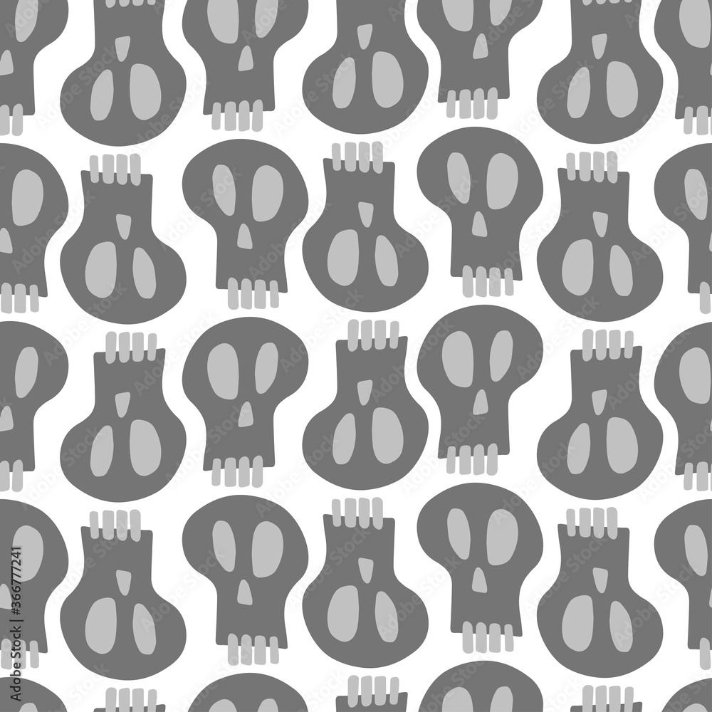 Seamless vector grey pattern of skulls with teeth in lines on white background Seamless vector grey pattern of skulls with teeth in lines on white background