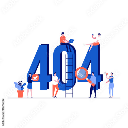 404 error vector illustration concept with characters. Modern vector illustration in flat style for landing page, mobile app, poster, flyer, template, web banner, infographics, hero images