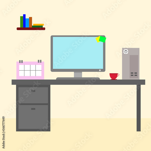 Illustration vector of working desk with PC computer  working space
