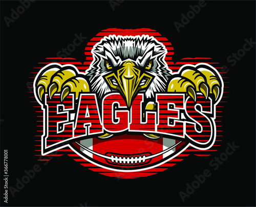 eagles football team design with mascot and half ball for school, college or league