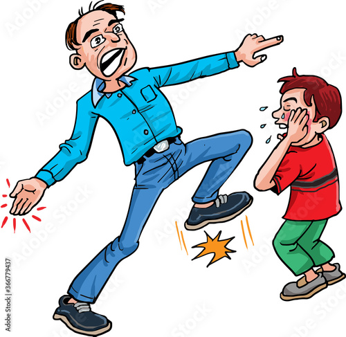 The cartoon about angered father slaps his son