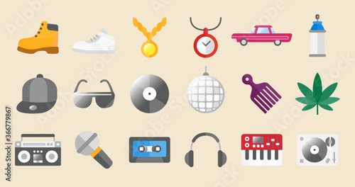 Hip Hop Icon Set (Simple flat vector for illustrations or graphics)