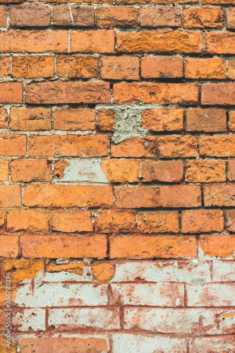 brick red wall texture. background of a old brick house.