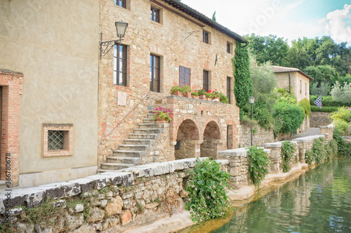 Thermal baths in the medieval village Bagno Vignoni, Tuscany Italy