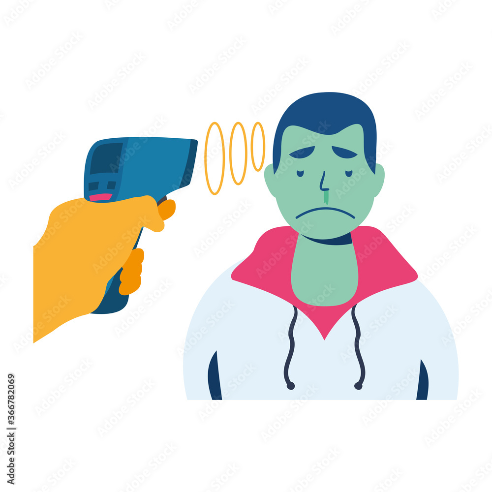Hand holding thermometer gun checking man temperature vector design Hand holding thermometer gun checking man temperature vector design