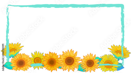 ひまわりの四角フレーム素材