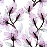 seamless pattern watercolor transparent flowers. transparent magnolia flowers of pastel colors on a white background. flowers are purple, pink-gray. design for wedding, fabric, wallpaper, wrapping pap