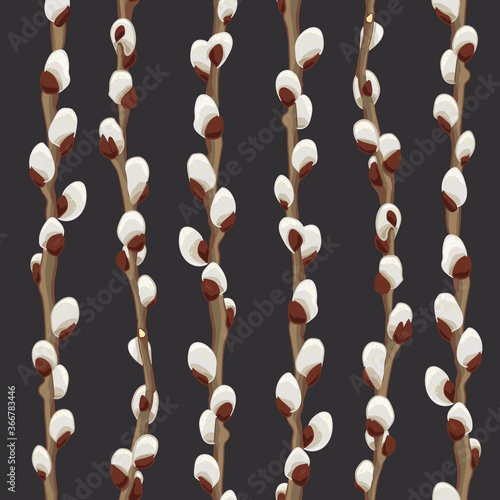 Pussy Willow Seamless Pattern on dark background