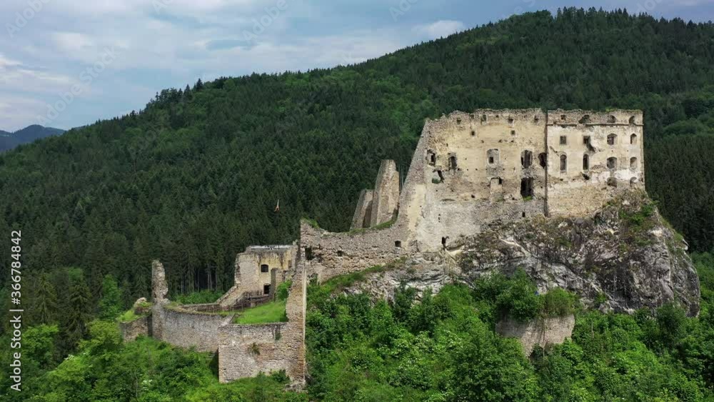 Aerial view of Likava castle in Likavka village in Slovakia Aerial view of Likava castle in Likavka village in Slovakia