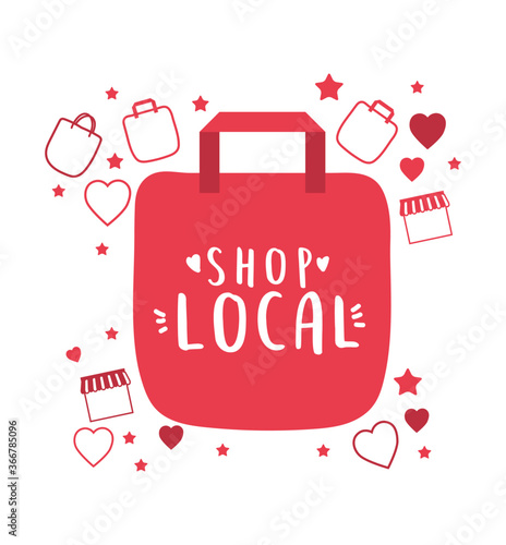 shop local in bag with hearts and stars design of retail buy and market theme Vector illustration