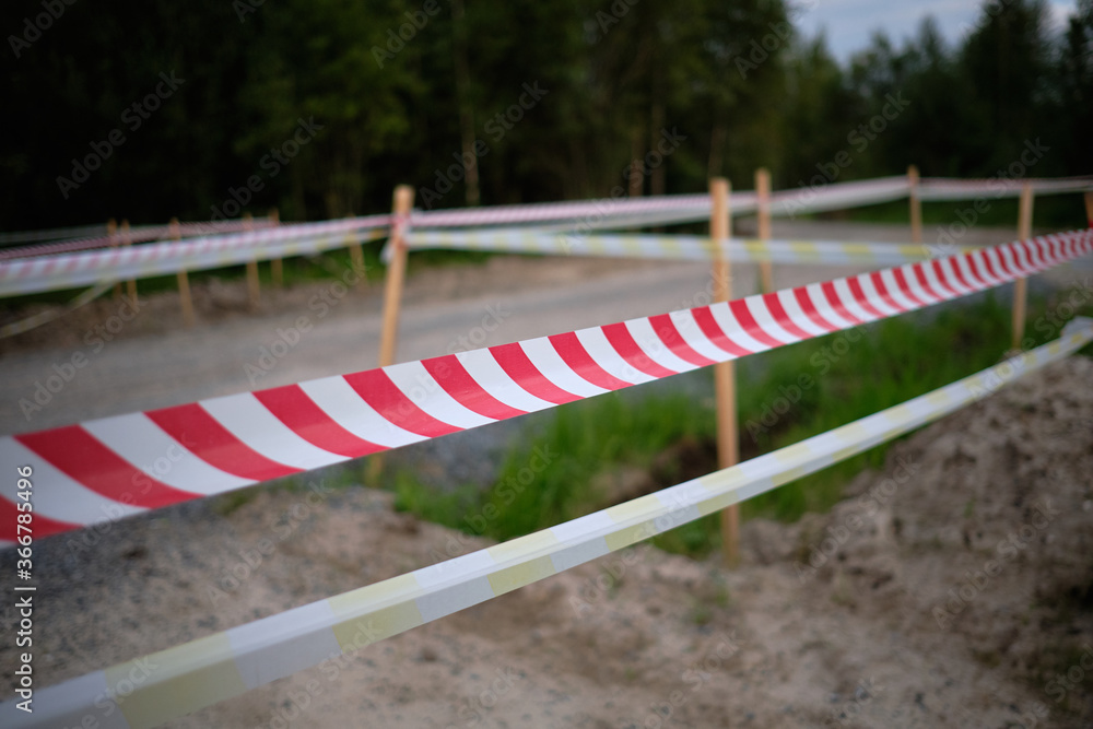 Protective tape on the construction site