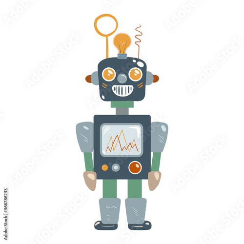 Cute vector Retro blue robot isolated on white