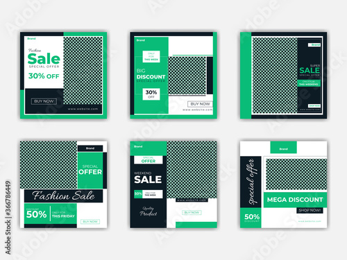 Social media post design vector templte bundle for discount or big sale promotion, photo