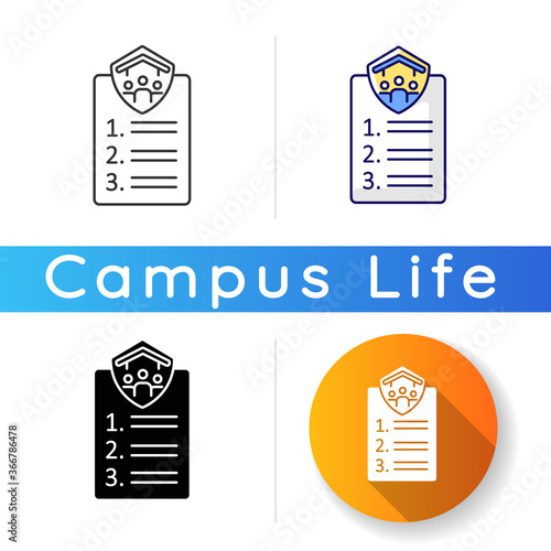 Roommates rules icon. Flatmates agreement. Sharing common apartment. University campus. Neighbors. Students accommodation. Linear black and RGB color styles. Isolated vector illustrations