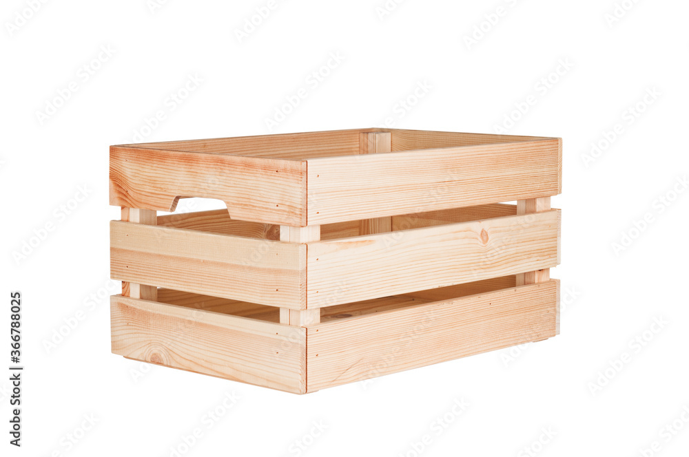 Empty wooden box isolated on white background Empty wooden box isolated on white background