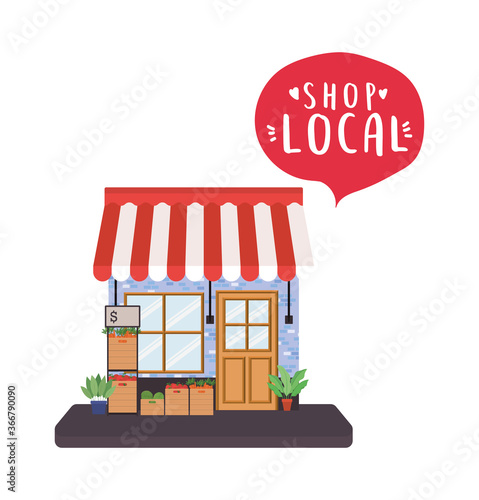 store with vegetables shelf and shop local inside bubble design of retail buy and market theme Vector illustration