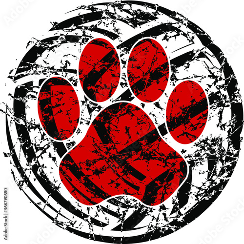 distressed volleyball with mascot paw print inside for school, college or league