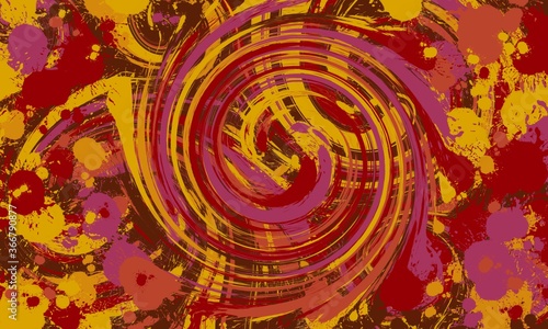 multi-colored abstract background in the form of paint spots and swirl of yellow, orange, coral, maroon and purple colors 