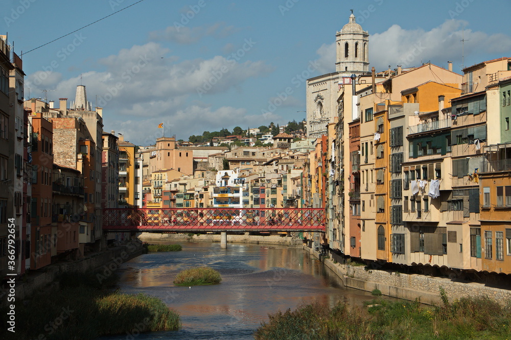 Bridge Pont de les Peixateries Velles over the river Onyar in Girona,Catalonia,Spain,Europe
