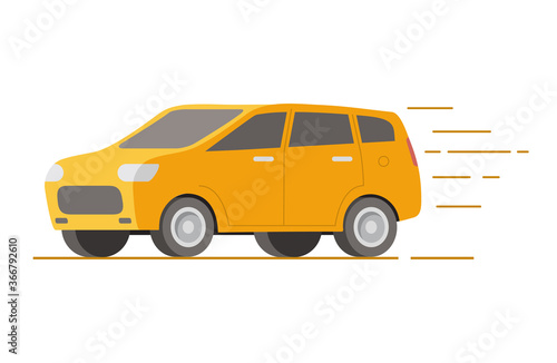 Service of fast delivery of goods. Yellow car hatchback.Vector illustration.