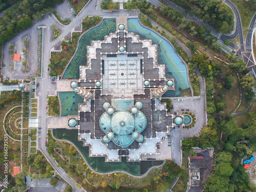 Photography Beautiful and dramatic aerial view of The Federal Territory Mosque or “Masjid Wilayah Persekutuan”, Kuala Lumpur Malaysia in the morning
