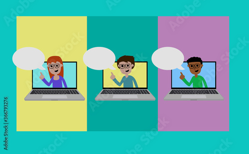 teacher online language classes meeting vector illustrations