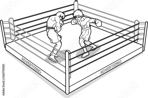 The fighter punching the left hook to the opponent on the canvas ring-01