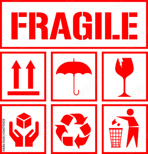 fragile cargo label warning care package umbrella recycle symbols